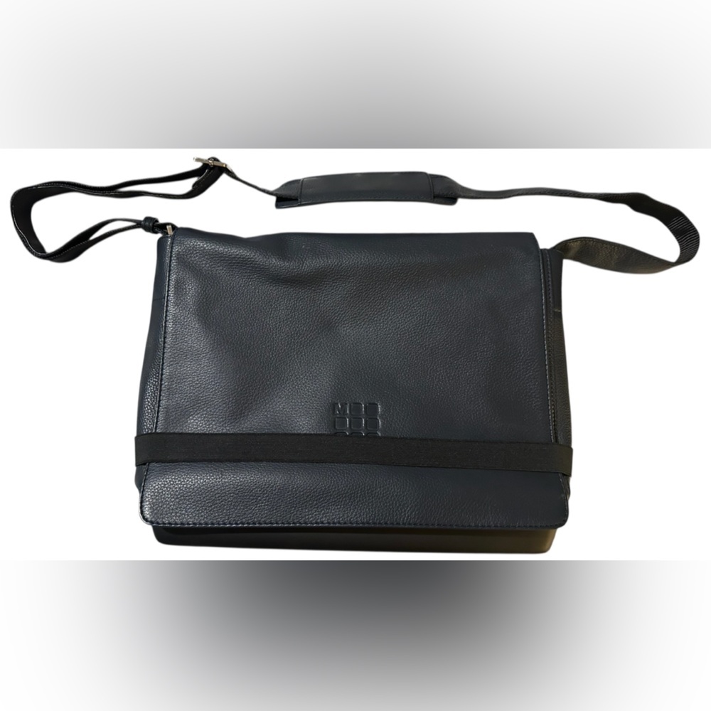 Moleskine Black Leather Laptop Bag w/ adj. waist strap.